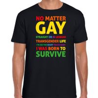 Gay Pride t-shirt met tekst - heren - zwart - Born to survive - LHBTI