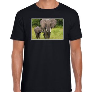 Dieren t-shirt met olifanten foto zwart voor heren