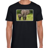 Dieren t-shirt met olifanten foto zwart voor heren - thumbnail