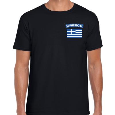 Griekenland thema t-shirt - met vlag op borst - zwart - voor heren - landen shirt - supporters Griekenland thema t-shirt - met vlag op borst - zwart - voor heren - landen shirt - supporters