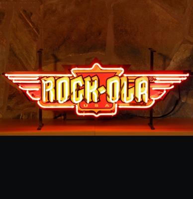 Rock-Ola Logo Neon Verlichting Met Bord 84 x 31 cm
