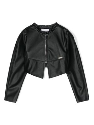 Monnalisa veste en cuir artificiel à plaque logo - Noir