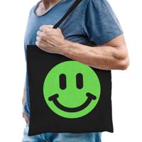 Cadeau tas voor heren - glitter Smile Emoticon - zwart - katoen - 42 x 38 cm - Vaderdag - verjaardag