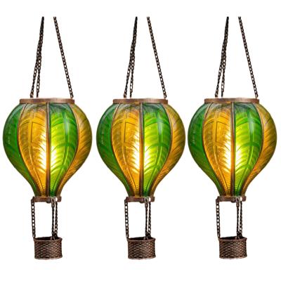 Solar luchtballon lantaarn - 3x - groen - hangend - 20 led lampjes - vlam effect - 14 x 45 cm Solar luchtballon lantaarn - 3x - groen - hangend - 20 led lampjes - vlam effect - 14 x 45 cm
