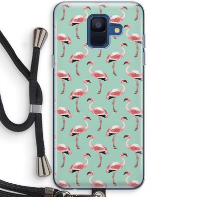 Flamingoprint groen: Samsung Galaxy A6 (2018) Transparant Hoesje met koord