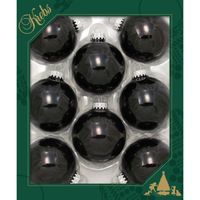 8x stuks glazen kerstballen 7 cm ebony zwart glans - thumbnail