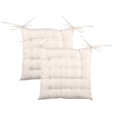 Stof Textile stoelkussen BEA - 2x - gebroken wit - 40 x 40 x 4 cm - touwtjes sluiting - binnen/buite
