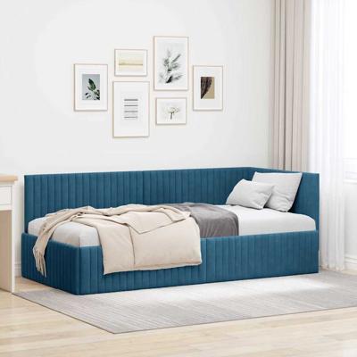 Hoekbedframe met hoofdeinde Blauw 90 x 190 cm Fluweel