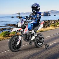 Kindermotorfiets met Aprilia-Licentie met 2 Zijwieltjes Kindervoertuig op Batterijen met Muziek Draadloze Functie en Veervering