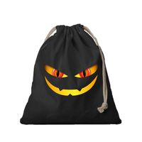 1x Monster gezicht halloween canvas snoep tasje/ snoepzakje zwart met koord 25 x 30 cm - thumbnail