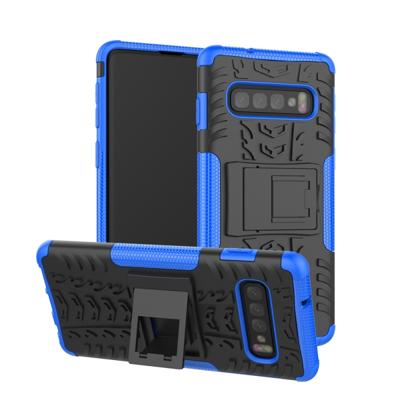 Band textuur TPU + PC schokbestendig geval voor Galaxy S10 met houder (blauw)