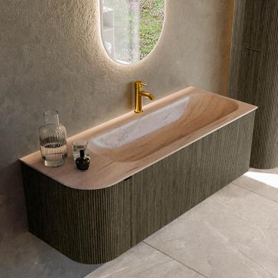 Badmeubel Mondiaz Kurve-Dlux | 125 cm | Meubelkleur Shadow | Wastafelkleur Saba | Solid surface | Wasbak rechter zijde spoelbak | 1 kraangat