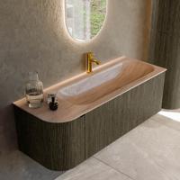 Badmeubel Mondiaz Kurve-Dlux | 125 cm | Meubelkleur Shadow | Wastafelkleur Saba | Solid surface | Wasbak rechter zijde spoelbak | 1 kraangat