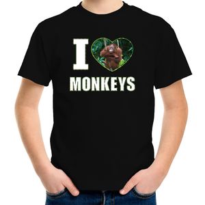 I love monkeys t-shirt met dieren foto van een Orang oetan aap zwart voor kinderen