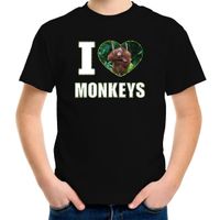 I love monkeys t-shirt met dieren foto van een Orang oetan aap zwart voor kinderen - thumbnail