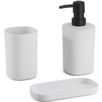 Badkamer accessoires set 3-delig Lona - Kunststof - Wit - Zeeppompje/beker/schaal