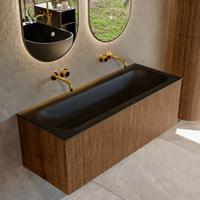 Mondiaz KURVE 120 cm Onderkast Greeploos 1 Lade Zonder Deuren Walnut, Wastafel Solid Surface Volledig Urban 0 Kraangaten Zonder Spiegel (KRVBGL1201L0D0KM-Wal/Urb)
