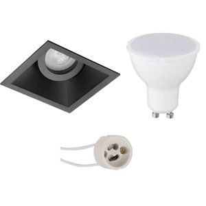 LED Spot Set - Pragmi Zano Pro - GU10 Fitting - Dimbaar - Inbouw Vierkant - Mat Zwart - 6W - Helder/Koud Wit 6400K - Kantelbaar - 93mm