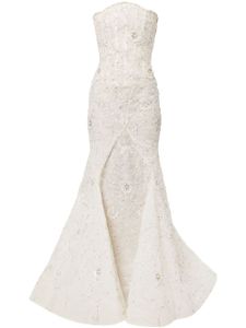 Saiid Kobeisy robe bustier orné de perles à coupe longue - Blanc