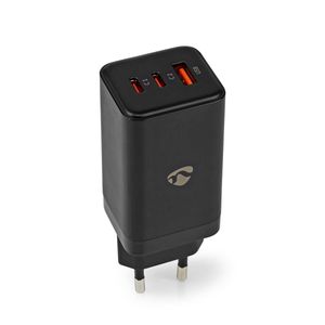 Nedis Oplader | 65 W | GaN | Snellaad functie | 3.0 / 3.25 A | Outputs: 3 | USB-A / 2x USB-C | Automatische Voltage Selectie - WCGPD65W100BK