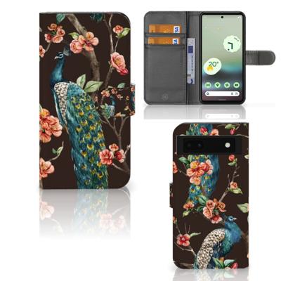 Google Pixel 6A | Telefoonhoesje | Met pasjeshouder | Pauw met Bloemen