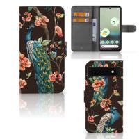 Google Pixel 6A | Telefoonhoesje | Met pasjeshouder | Pauw met Bloemen