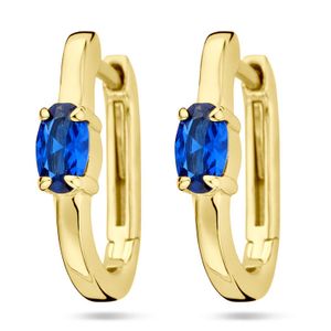 Klapoorringen zilver-zirconia goudkleurig-blauw 3 x 14 mm