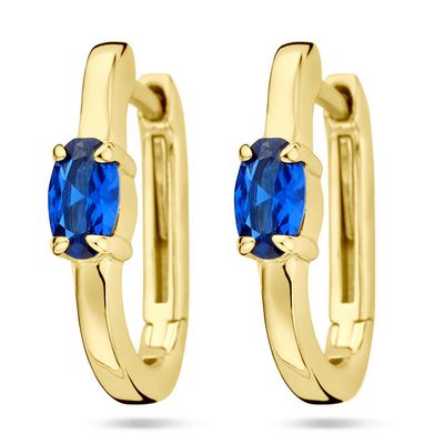 Klapoorringen zilver-zirconia goudkleurig-blauw 3 x 14 mm