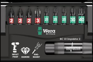 Wera 8751/67-9/IDC Impaktor Bit-Check 05057682001 Bitset 10-delig Kruiskop Phillips, Binnen-Torx Impactor technologie