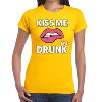 Kiss me i am drunk t-shirt geel dames - thumbnail