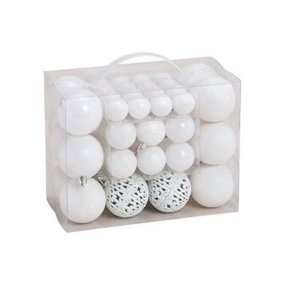 Kerstballen - set 50x st - wit - mix 3, 4 en 6 cm - kunststof - pakket