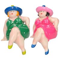 Dikke Dames beeldje - 2 stuks - groen en roze - 15 cm - woondecoratie - Beeldjes