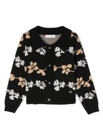 Monnalisa cardigan en maille fine à fleurs - Noir