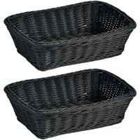 Kesper Fruitmand - 2x - broodmand - gevlochten - rechthoekig - zwart - 20 x 30 x 8,5 cm