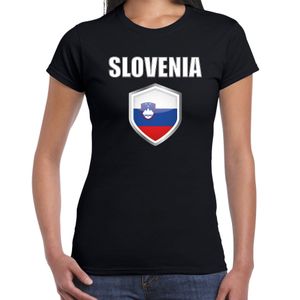 Slovenie landen supporter t-shirt met Sloveense vlag schild zwart dames