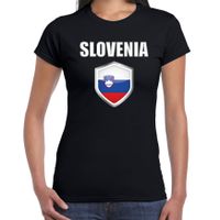 Slovenie landen supporter t-shirt met Sloveense vlag schild zwart dames - thumbnail