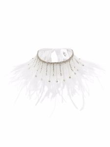 Atu Body Couture collier orné de plumes et cristaux - Blanc