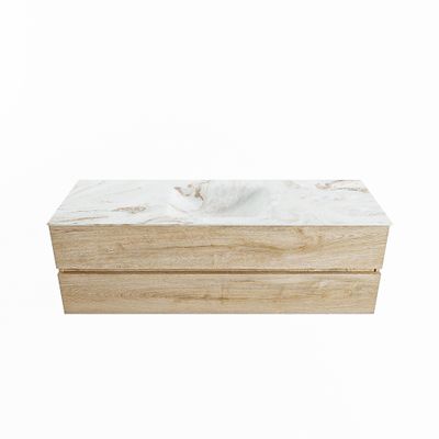 MONDIAZ VICA-DLUX 150cm badmeubel onderkast Washed Oak 2 lades. Inbouw wastafel CLOUD midden 1 kraangat, kleur Frappe.