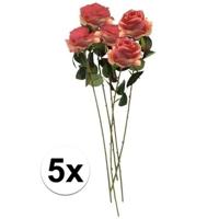 Kunstbloem roos Simone - 5x - roze - 45 cm - decoratie bloemen