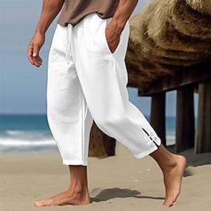 Voor heren Linnen broek Zomerbroek Cropped broeken Strandbroeken Trekkoord Elastische taille Effen Comfort Ademend Kuitlengte Casual Dagelijks Feestdagen Modieus Klassieke Stijl Zwart Wit Lightinthebox