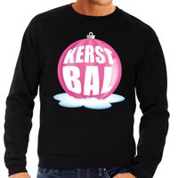 Foute kersttrui kerstbal roze op zwarte sweater voor heren - thumbnail