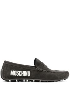 Moschino logo-appliqué suede loafers - Noir