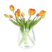Bellatio Design Kunst tulpen boeket Bella - 12x stuks - zacht oranje - real touch - 40 cm   -