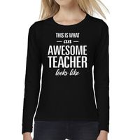 Cadeau long-sleeve shirt voor dames - awesome teacher - docent/lerares bedankje - juffendag - zwart 2XL  - - thumbnail