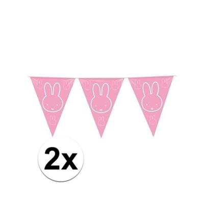 Geboorte meisje vlaggetjes - 2x stuks - Roze Nijntje thema vlaggenlijn - 600 cm - kunststof