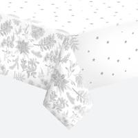 Daisy Kerst tafelkleed - 120 x 180 cm - papier - zilver - bladeren print - rechthoekig - tafellaken