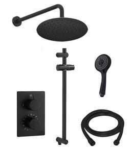 Saniclear Nero inbouwregendouche 20cm met wandarm, 3 standen handdouche en glijstang zwart mat