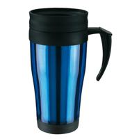 Thermosbeker/warmhoudbeker Koffie To Go - blauw/zwart - 400 ml - koffie/thee bekers - dubbelwandig - thumbnail