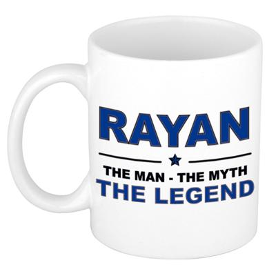 Rayan cadeau mok - man myth legend - naam koffiemok / beker - wit en blauw - 300 ml Rayan cadeau mok - man myth legend - naam koffiemok / beker - wit en blauw - 300 ml