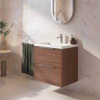 Saqu Lima ondiep badmeubel incl. glans witte wastafel 60x40x64cm noten urban - chromen greep